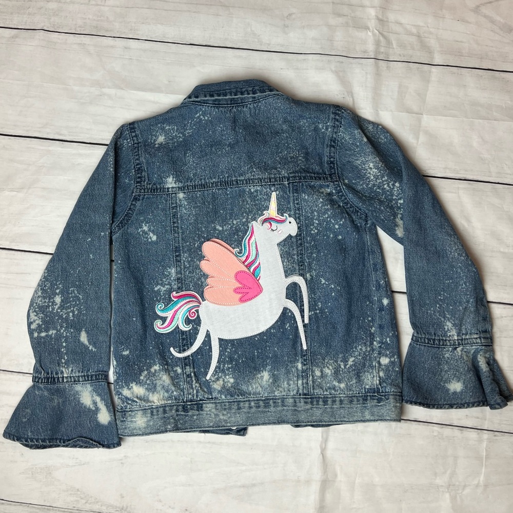 Girls Unicorn & Floral Bleached Jean Jacket Sz 6X